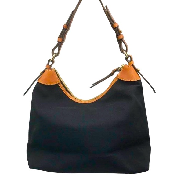 Dooney & Bourke Nylon Satchel Shoulder Bag Purse Black Tan Leather Trim EUC - Picture 5 of 10